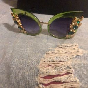 Green butterfly sunglasses with rhinestones